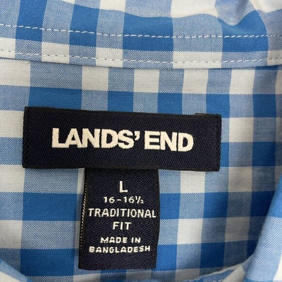Lands End Men’s Blue Plaid Long Sleeve Button Up Shirt Traditional Fit Large - Picture 2 of 4